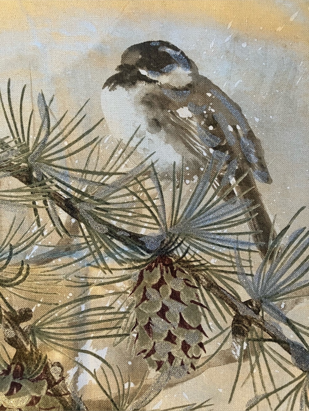 Pottery Barn Christmas Winter Chickadee Silvery Scene Pillow Cover